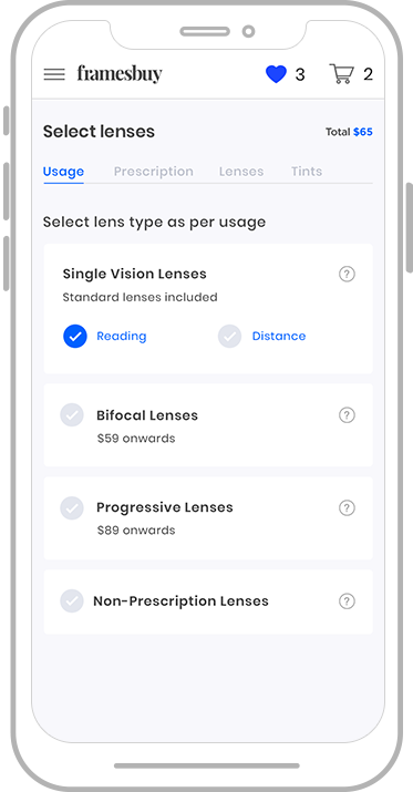 Select lens type as per usage