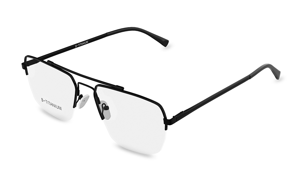 Icarus Aviator Black Semi Rimless Eyeglasses