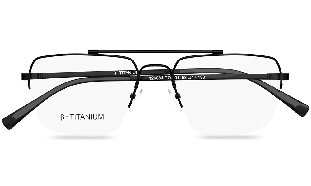 Icarus Aviator Black Semi Rimless Eyeglasses
