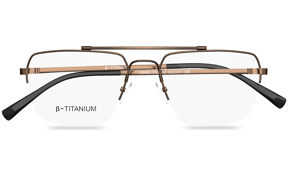 Icarus Aviator Gold Semi Rimless Eyeglasses