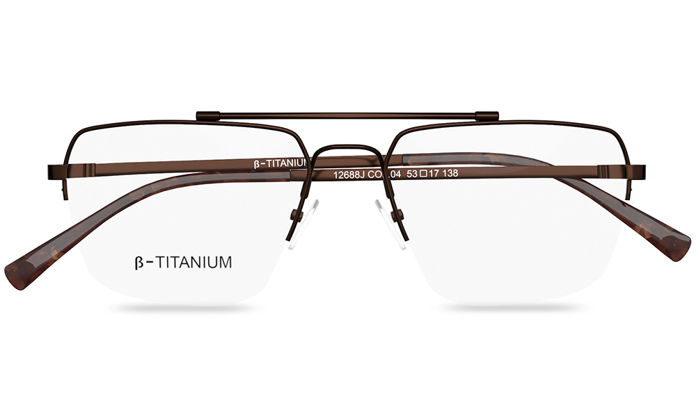 Icarus Aviator Brown Semi Rimless Eyeglasses