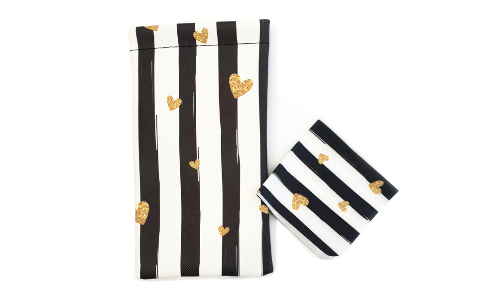 Golden Hearts Soft Pouch Case  Black  Cases