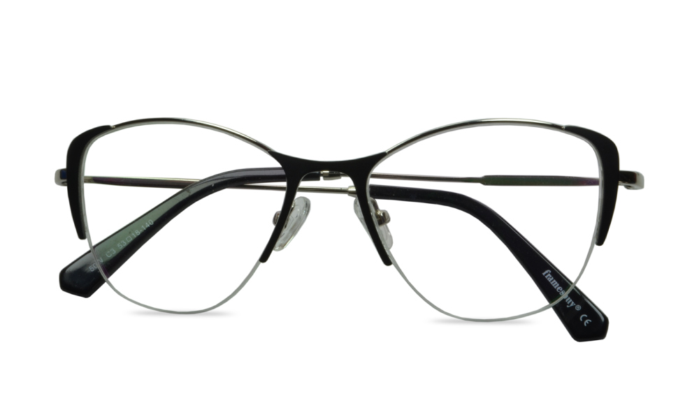 Rem Cat Eye Black Semi Rimless Eyeglasses