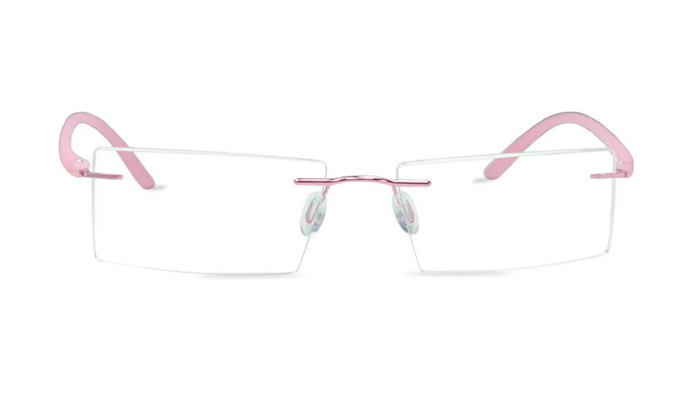 Tony Rectangle Pink Rimless Eyeglasses