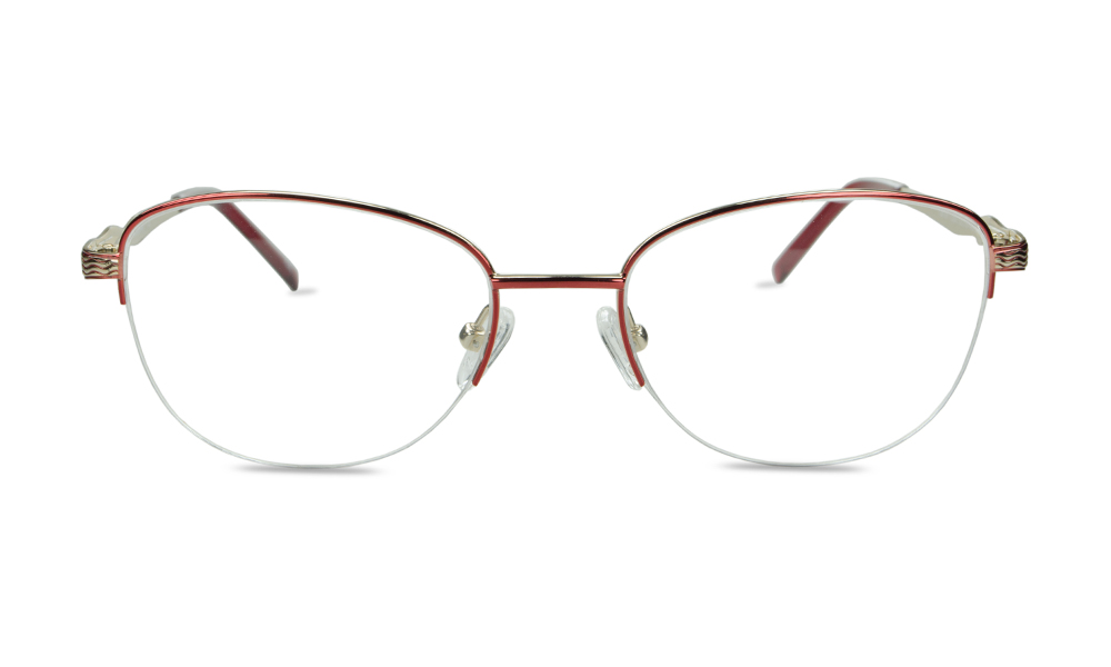 Purl Oval Red Semi Rimless Eyeglasses