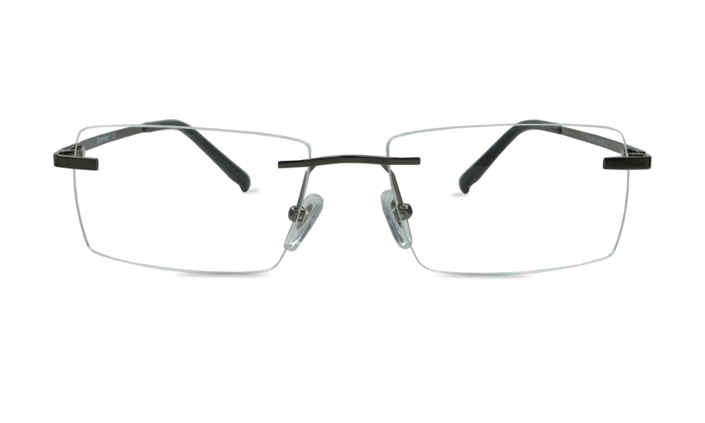 Aaron Rectangle Gunmetal Rimless Eyeglasses