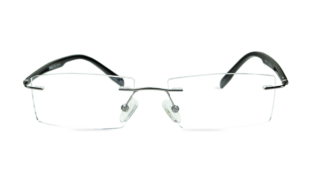 Universal Rectangle Gunmetal Rimless Eyeglasses