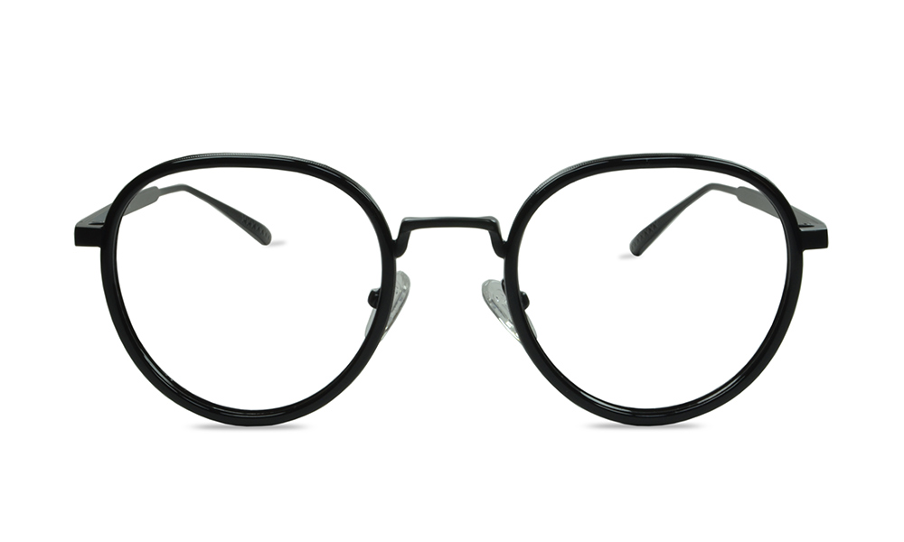 Beige Round Black Full Rim Eyeglasses
