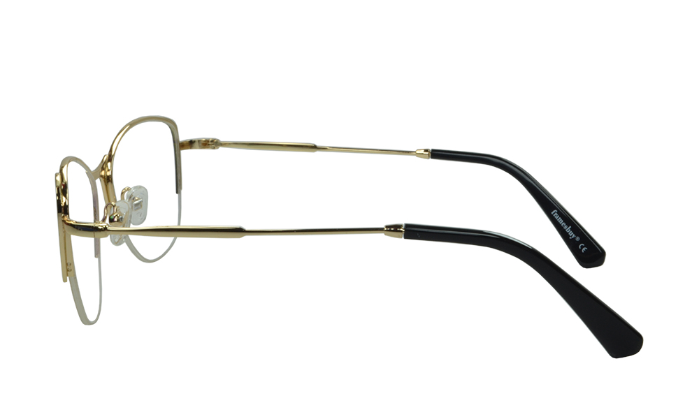 Rem - Stylish Oval Semi Rimless Eyeglasses | Black & Gold | Framesbuy