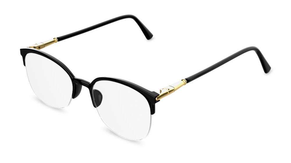 Arcus - Black & Gold Square Half-Rim Glasses | Framesbuy