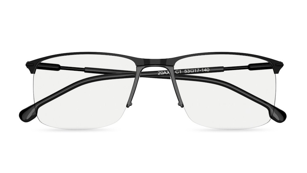 Jai Rectangle Black Semi Rimless Eyeglasses