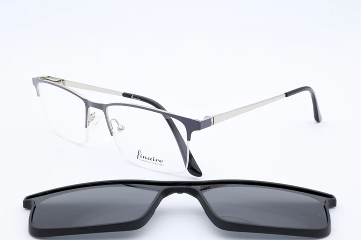 Finaire Pixa Rectangle Gunmetal Semi Rimless Eyeglasses