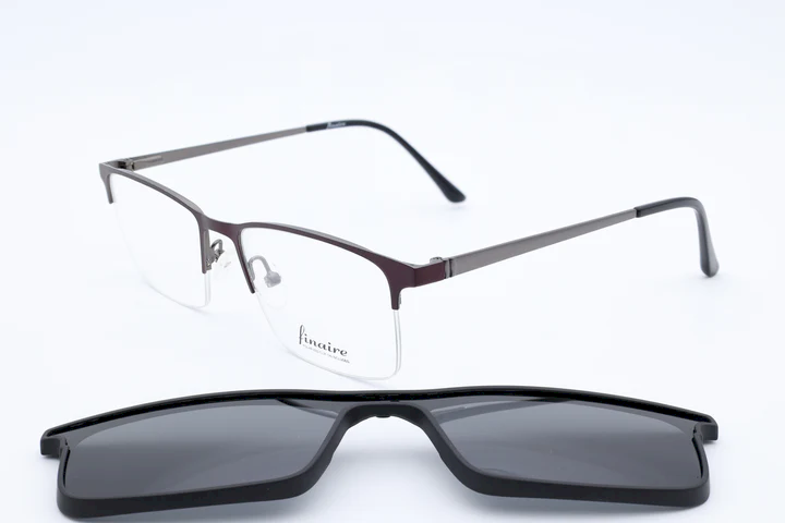 Finaire Pixa Rectangle Burgundy Semi Rimless Eyeglasses