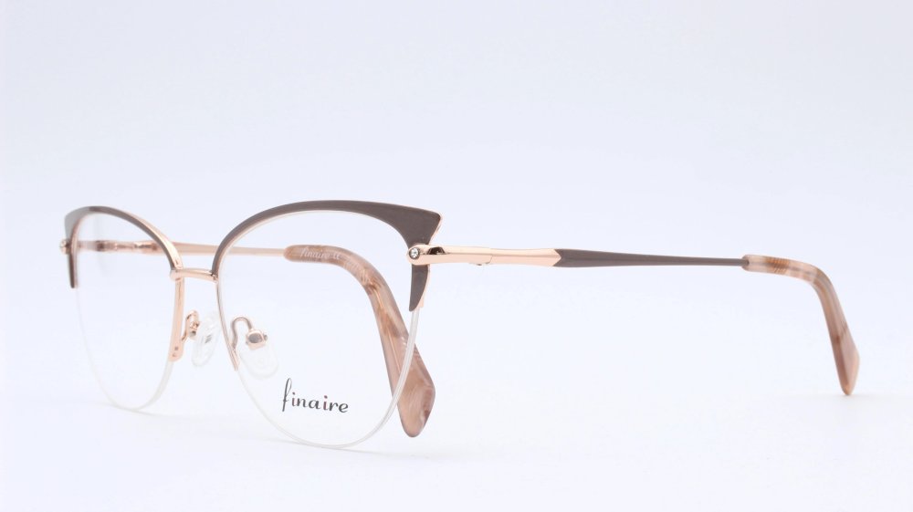 Finaire Continental Cat Eye Brown Semi Rimless Eyeglasses