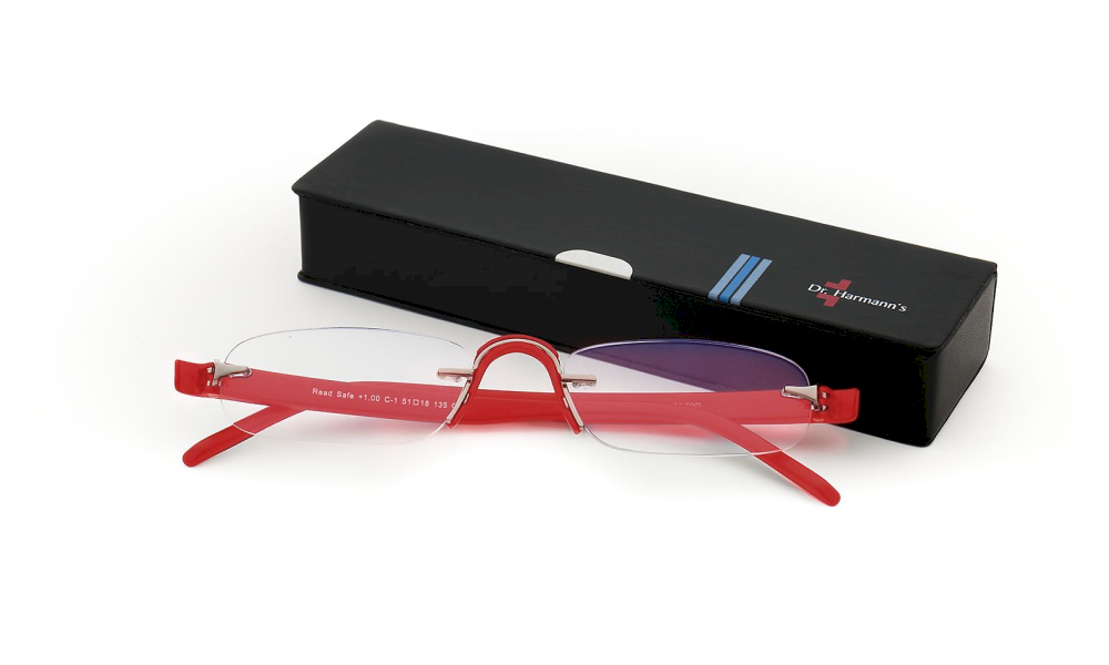 Read Safe Rectangle Red Rimless Readingglasses