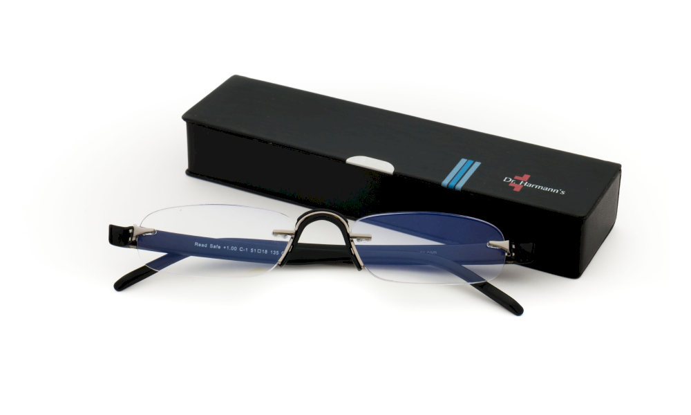 Read Safe Rectangle Black Rimless Readingglasses